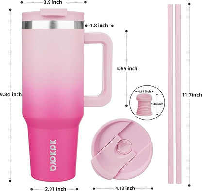BJPKPK 40oz Stainless Steel Insulated Tumbler With Handle And Lid Straw Travel Coffee Mug Thermal Cup,Cherry Blossom