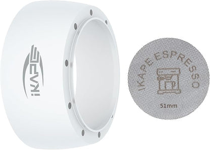 IKAPE Magnetic Dosing Funnel Set, 51MM Espresso Dosing Ring & Puck Screen Kit Compatible with Delonghi 51MM Bottomless Portafilter - with 8 Small Magnet (White)