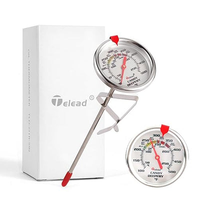 Upgraded Candy Thermometer Waterproof - Oil Thermometer for Frying with Clips - 5" Side of Pot Rainbow dial Thermometer Deep Fry for Oil Candy Candle BBQ - Silver XL