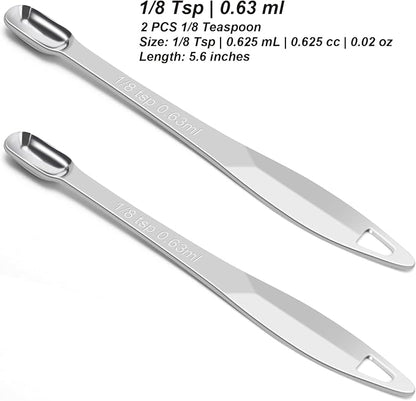 2 Pcs 1/8 Teaspoon (0.63 mL | 1/8 Tsp | 0.63 cc | 1/64 oz) Stainless Steel Single Measuring Spoon, Long Handle Metal Measuring Spoon, Kitchen Gadgets for Cooking & Baking