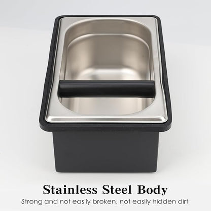 Espresso Knock Box, Stainless Steel Coffee Bag Container, With Steel Bracket And Noise Reducing Rubber Ring (L)