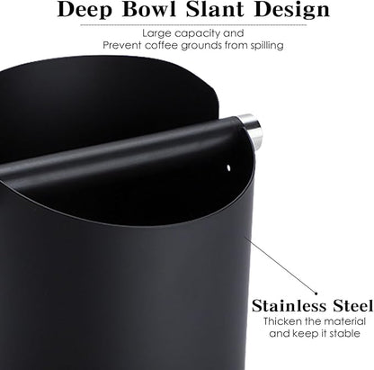 Italian Espresso Knock Box, Stainless Steel, with Detachable Tapping Rod and Anti Slip Rubber Base (Black, 800ml)