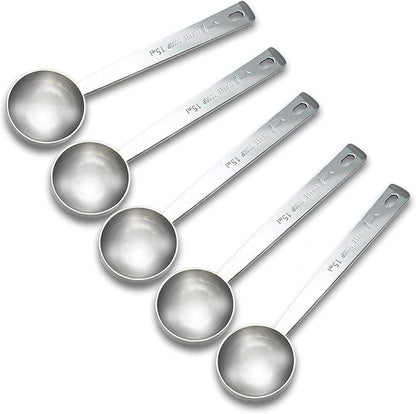 Timoo Coffee Measuring Scoop 1 Tablespoon long handle Stainless Steel spoon for Coffee, Milk Powder, Fruit Powder, Set of 5