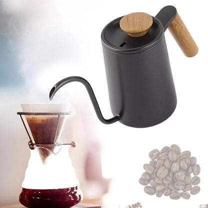 Pour Over Coffee Kettle 600ml - Stainless Steel Handle, Long Narrow Gooseneck Spout Drip Coffee Pot (Black)