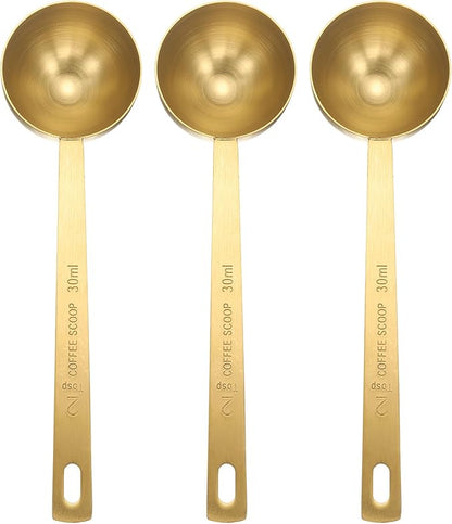 HARFINGTON 3pcs Coffee Scoop Spoon 2tbsp (6tsp, 30ml) 304 Stainless Steel Long Handle Teaspoon/Tablespoon Measuring Spoons Scoops for Tea Sugar Kitchen, Gold
