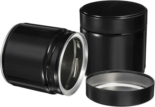 uxcell 2Pcs Round Tea Canisters, 4" x 4" Airtight Metal Tea Containers for Loose Tea, Coffee Beans, Spices - Durable, Compact, and Stylish Storage Tea Tin (Black)
