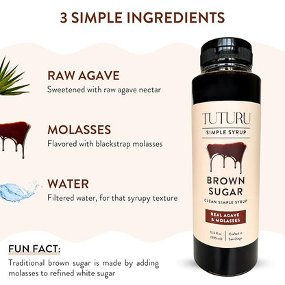 Brown Sugar Agave Simple Syrup for Coffee & Cocktails - Clean Simple Syrup Sweetened with Raw Agave Nectar and Molasses - 13.5 oz