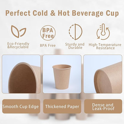 Lamosi 200 Pack 8 OZ Kraft Paper Cups, Brown Disposable Paper Coffee Cups, Unbleached Paper Cups for Hot/Cold Beverage Party Home Office