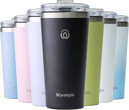 Insulated Coffee Mug with Lid, Reusable Stainless Steel Travel Coffee Cup, 16 Oz Double Wall Vacuum Spill Proof Tumbler Cups for Men and Women Hot & Cold Drinks（Black）