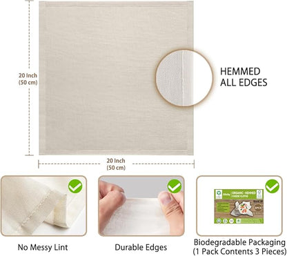 Organic Cheese Cloths, GOTS Certified, 3PCS, Grade 100, 20x20Inch Hemmed Cheese Cloth Fabric Reusable Fine Mesh Cloth, 100% Cotton Unbleached Muslin Cheesecloth for Straining, Cooking, Juice, Herbs