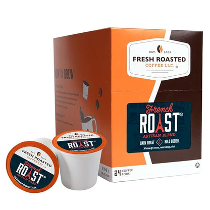 Fresh Roasted Coffee, French Roast, Dark, 24 Pods for K Cup Brewers