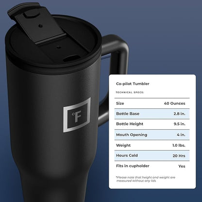 IRON °FLASK Co-Pilot Insulated Mug with Straw & Flip Cap Lids - Cup Holder Bottle for Hot, Cold Drink - Leak-Proof - Water, Coffee Portable Travel Mug - Deep Teal, 40 Oz