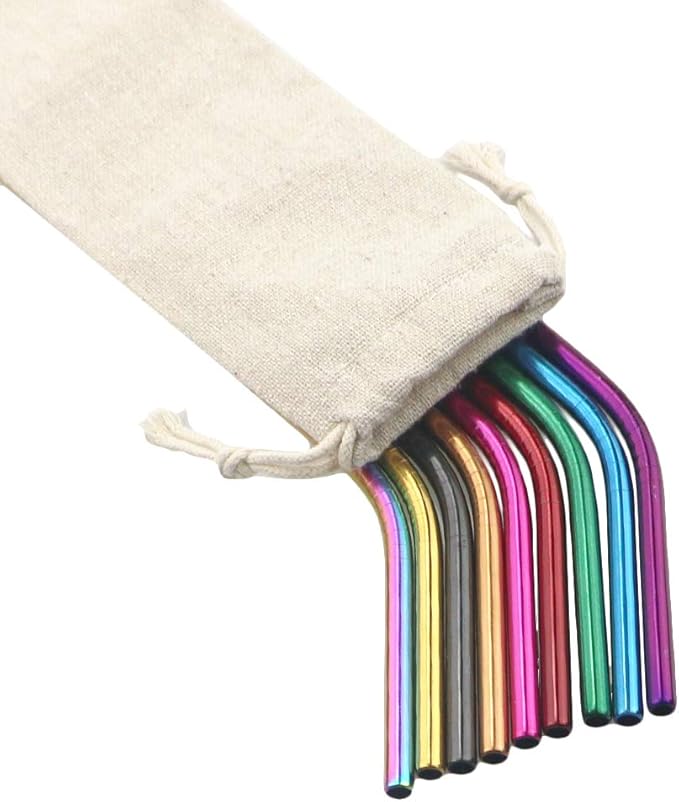 Gugrida Metal Straws Stainless Steel Straws 8.5" Drinking Straws Reusable 4 Set - Ultra Long Muti Color-Cleaning Brush for 20/30 Oz for Trail Tumblers Yeti RTIC SIC Ozark (2 Straight|2 Bent|1 Brush）