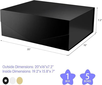 19.2x15.8x7 Inches, 5 Extra Large Gift Boxes with Lids, Groomsmen Proposal Boxes with Magnetic Closure, Giant Gift Boxes for Clothes and Large Gifts (Glossy Black)