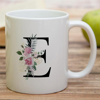 Retreez Initial A-Z Floral Botanical Bouquet Alphabet Monogrammed Monogram Mug 11 Oz Ceramic Tea Coffee Mugs - Appreciation Thank You Wedding Birthday Gifts for her friend coworker sister - E Initial