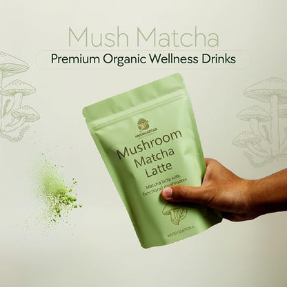 Mushmatcha Mushroom Matcha Latte Powder - Ceremonial Grade Organic Matcha Green Tea with Adaptogenic Mushrooms - Vegan Superfood Drink for Focus & Natural Energy - No Additives, 100% Natural - 100g