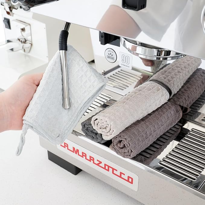 watchget Barista Micro Cloth 6 Pack, Microfiber Barista Cleaning Towels Microfiber Waffle Weave Kitchen Dish Cloth Coffee Bar Towel Coffee Machine Cleaning Cloth, Dark Grey(12"x12")