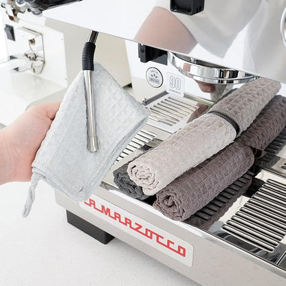 watchget Barista Micro Cloth 10 Pack, Microfiber Barista Cleaning Towels Microfiber Waffle Weave Kitchen Dish Cloth Coffee Bar Towel Coffee Machine Cleaning Cloth, Dark Grey(12"x12")