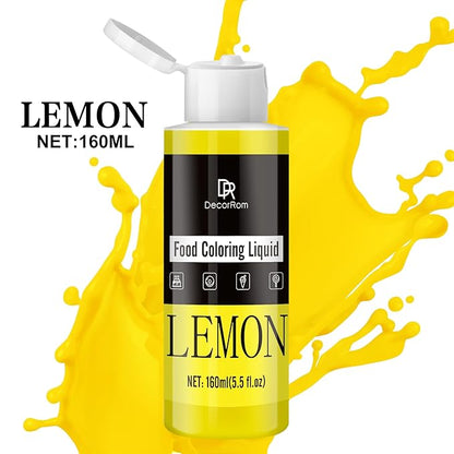 Food Coloring - Vibrant Liquid Icing Food Coloring Set for Baking, Cake Decorating, Easter Egg, Airbrush - Tasteless Food Color Dye for Fondant, Slime, DIY Crafts - 5.5 Fl.oz / 160ml Each (Lemon)
