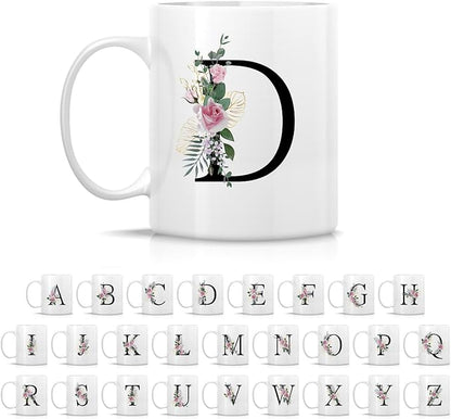 Retreez Initial A-Z Floral Botanical Bouquet Alphabet Monogrammed Monogram Mug 11 Oz Ceramic Tea Coffee Mugs - Appreciation Thank You Wedding Birthday Gifts for her friend coworker sister - D Initial