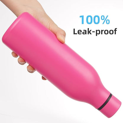 Insulated Water Bottle with Strap,25 oz Double Wall Stainless Steel Vacuum Bottles Metal Water Flask,Pink