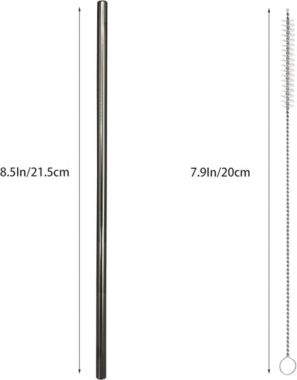 10 Pcs Stainless Steel Straws, Reusable Drinking Straws, Straight Metal Straw Sets with 2 Pcs Cleaning Brushes (8.5 Inch, Black)