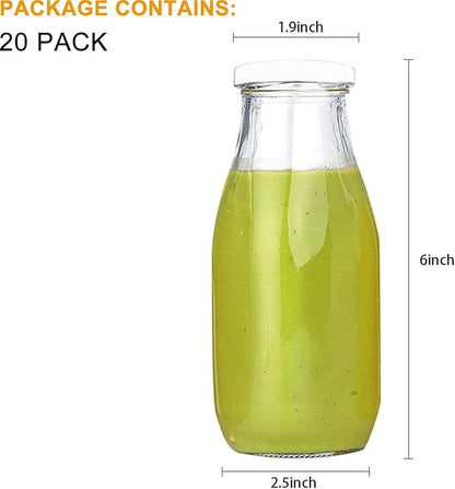 QAPPDA 12 oz Glass Bottles, Glass Milk Bottles with Lids, Vintage Breakfast Shake Container, Vintage Drinking Bottle with Chalkboard Labels and Pen for Party,Kids,Set of 20