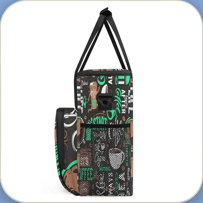 Turquoise Start Your Day With Coffee Coffee Maker Carrying Bag, Coffee Machine Travel Storage Tote Bag Compatible with K-Mini or K-Mini Plus, Portable Single Serve Coffee Brewer Case with Pockets