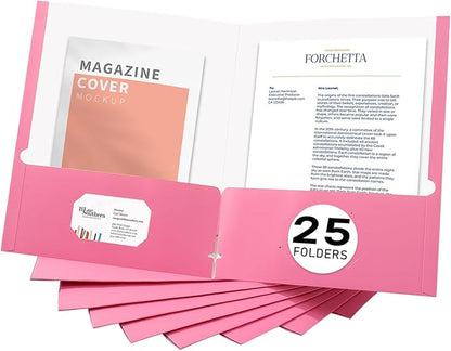 Zzrywuty File Folders with Pockets Letter Size，25-Pack Paper Folders with Card Slot，Two Pocket Folders for School Students，Businessmen，Home and Office Workers（Pink）