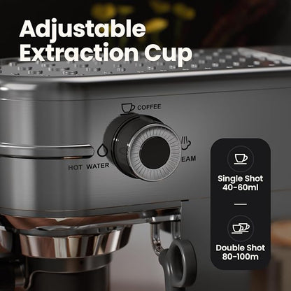Espresso Machine - 20Bar Coffee Maker with Foaming Steam Wand: 1450W Compatible for Original Capsule & Ground, Single-Serve Espresso Maker with 35Oz Removable Water Tank for Latte, Kitchen