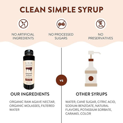 Brown Sugar Agave Simple Syrup for Coffee & Cocktails - Clean Simple Syrup Sweetened with Raw Agave Nectar and Molasses - 13.5 oz