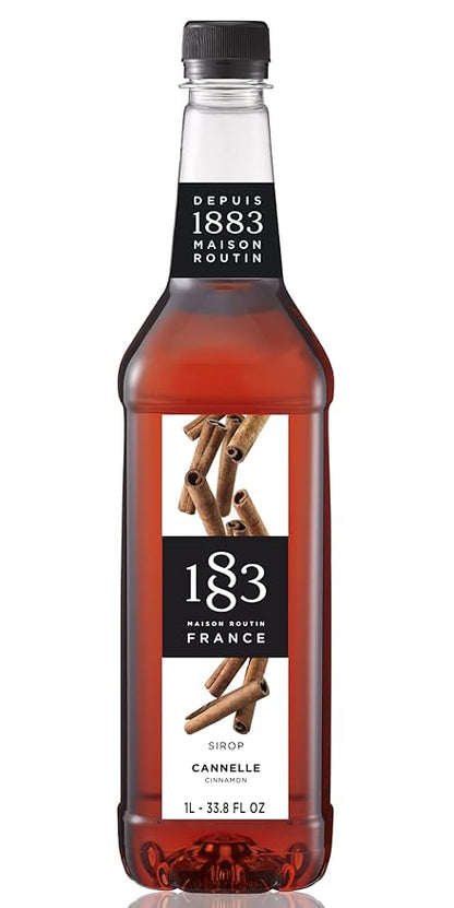 1883 Cinnamon Syrup for Drinks – Premium French Flavoring Syrup, Made in France, 1 Liter Plastic Bottle – Perfect for Coffee, Lattes, Cocktails, and Desserts