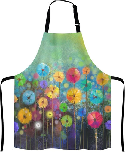 Colorful Spring Petal Flowers Bib Apron with Adjustable Neck for Men Women,Suitable for Home Kitchen Cooking Waitress Chef Grill Bistro Baking BBQ Cobbler Apron