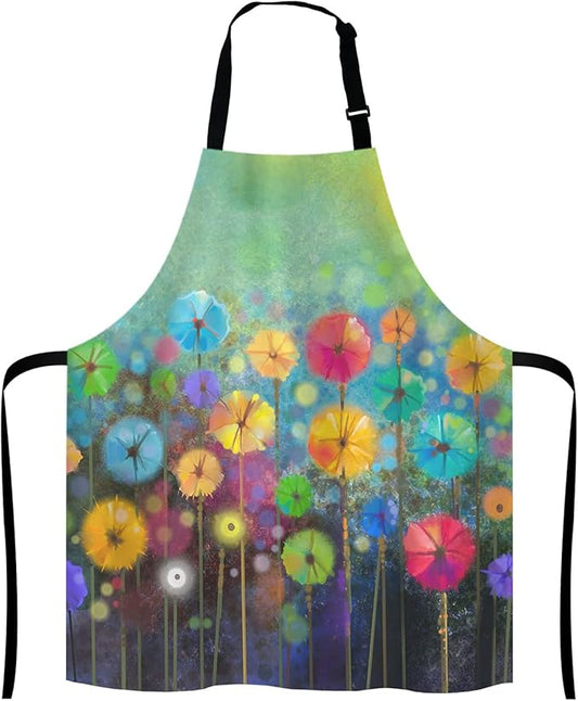 Colorful Spring Petal Flowers Bib Apron with Adjustable Neck for Men Women,Suitable for Home Kitchen Cooking Waitress Chef Grill Bistro Baking BBQ Cobbler Apron