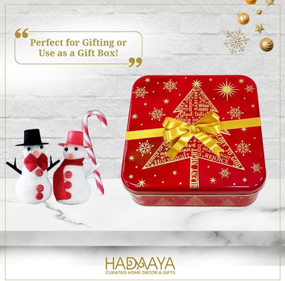Pack of 2 Square Metal Christmas Cookie Tin Set, Red & Gold, Multipurpose Gift Tins, Durable Storage Solution for Cakes, Candies & More