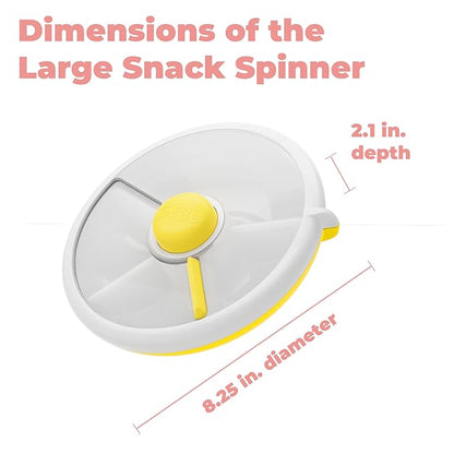 GoBe Kids Large Snack Spinner Slide Bundle with Hand Strap and Sticker Sheet - Reusable Snack Container with 4 Compartment Dispenser and Lid | BPA/PVC Free | Dishwasher Safe | No Spill - Macaron Blue