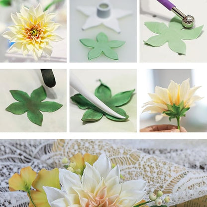 KALAIEN Dahlia Sugar Flower Veining Molds Fondant Cutters Gumpaste Cake Craft Tools(14PCS)