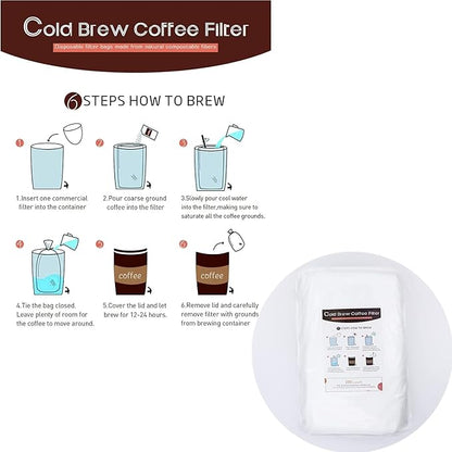 Cold Brew Coffee Filter Bags - 100 Pack Home Cold Brew System Filters for Cold Brew Coffee Maker 11.25''x13'' Home Model Disposable Coffee Brewing Bag