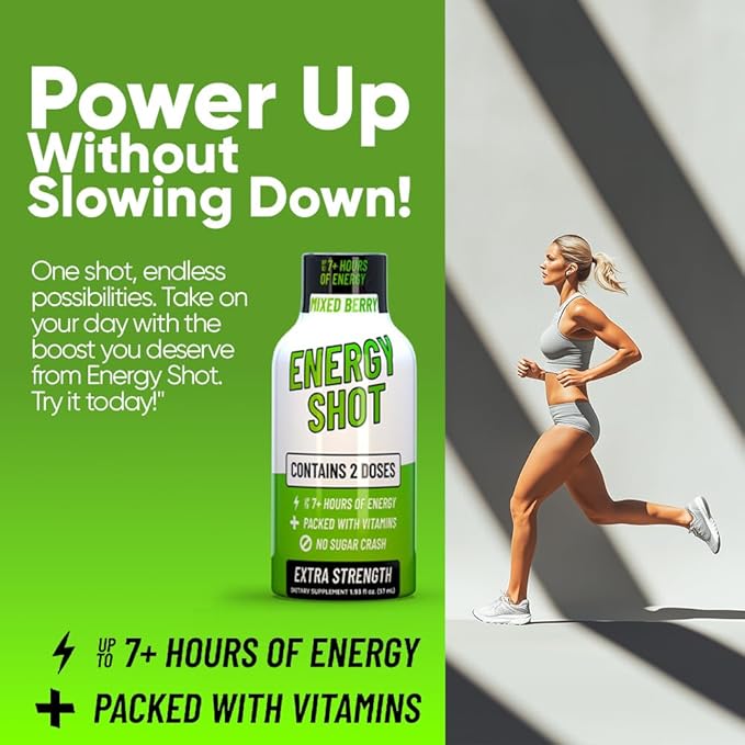 B12 Mixed Berry Extra Strength Energy Shot 48 pk – 260mg Natural Caffeine B12 B6 – Energy & Vitality Support – 2 Servings Sugar Free Zero Calorie Green Tea B-Vitamins Electrolytes Vegan – 1.93 fl oz