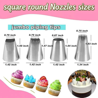 Extra large piping tips set, stainless steel round piping tips,star square wide piping tip jumbo piping tips, Cake DecoratingTips for Cupcakes Pastry Fondant Cakes Decorating （F02 9FT F06 R22L)