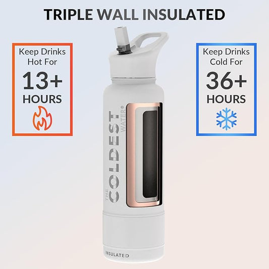 Coldest Insulated Water Bottle with Straw Lid - Stainless Steel Metal Insulated Bottle for Men & Women (Epic White, 40 oz)