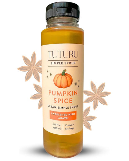 Pumpkin Spice Agave Simple Syrup for Coffee, Cocktails, Matcha - Sweetened with Agave Nectar - Infused with Real Pumpkin Spices - 13.5 oz