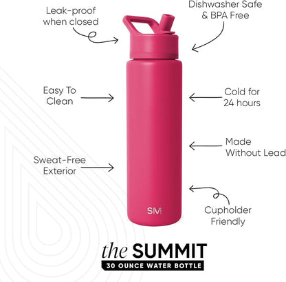 Simple Modern Water Bottle with Straw Lid | Vacuum Insulated Stainless Steel Metal Thermos | Reusable Leak Proof BPA-Free Flask for Sports Gym | Summit Collection | 30oz, Berry Twist