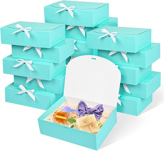 15Pack Gift Boxes with Lids, 10.6x7.8x3.1 Inches Bridesmaid Proposal Box with Ribbon, Blue Gift Boxes for Presents,Kraft Paper Boxes for Wedding Christmas Birthday Baby Shower Party