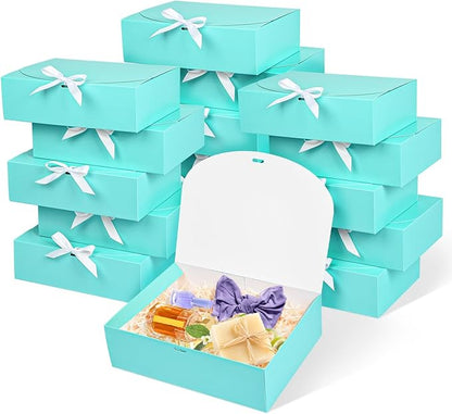 12Pack Blue Gift Boxes with Lids, 12×9.8×3.1 Inch Groomsmen Proposal Box, Luxury Blue Gift Box with Ribbon for Wedding, Birthday, Party, Christmas, Bridesmaid, Graduation Gift