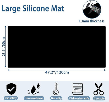 47.2"x23.6" Large Silicone Mat for Kitchen Counter, Heat Resistant Non-Slip Countertop Protector, Waterproof Silicone Craft Mat for Kitchen Island, Light Gray