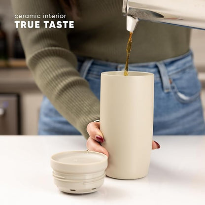 Simple Modern Voyager Signature | 16oz Travel Coffee Mug Tumbler with 360° Lid | Gifts for Women Men | Ceramic-Lined Insulated Stainless Steel Cold Brew Iced Coffee Cup | Spruce