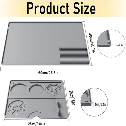 Silicone Coffee Mat With Espresso Tamping Mat,Leak-Proof and Non-Slip,Suitable for Kitchen Station Pad Accessories Fits Under Coffee Maker & Dish Rack to Keep the Countertop Clean-Gray