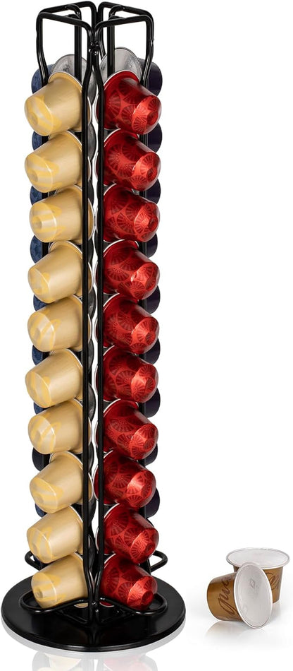 RECAPS Coffee Pod Holder Stand Compatible with Nespresso OriginalLine, Rotatable Coffee Capsules Carousel for 40 Pods, Space-Saving Countertop Storage Rack Organizer（Black）