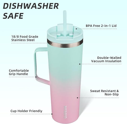 BJPKPK Insulated Tumbler with Handle, 30oz Insulated Tumblers with Lid and Straw, Stainless Steel Metal Water Bottles, Coffee Travel Mugs, Cups, Marshmallow